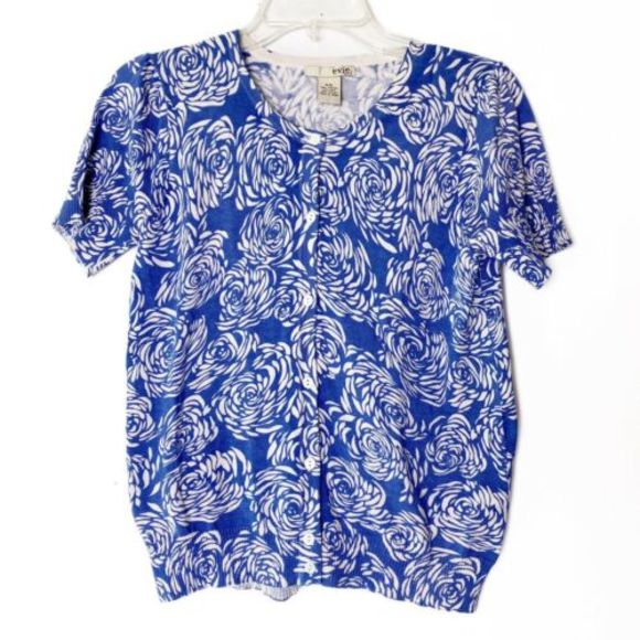 EVIE Silk Blend Cardigan Size S Petite Short Sleeve Button Down Soft - Picture 1 of 9